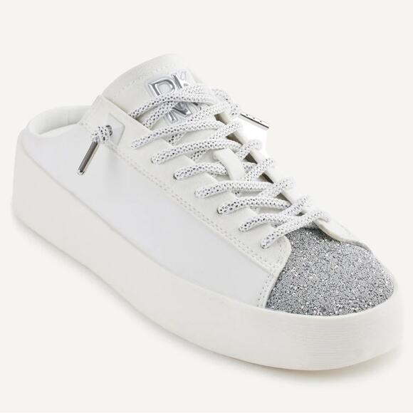 Dkny Shoes - New DKNY Garren Sneaker Slip-On Mule Shoes Women’s SIZE 8.5 White Silver Glitter